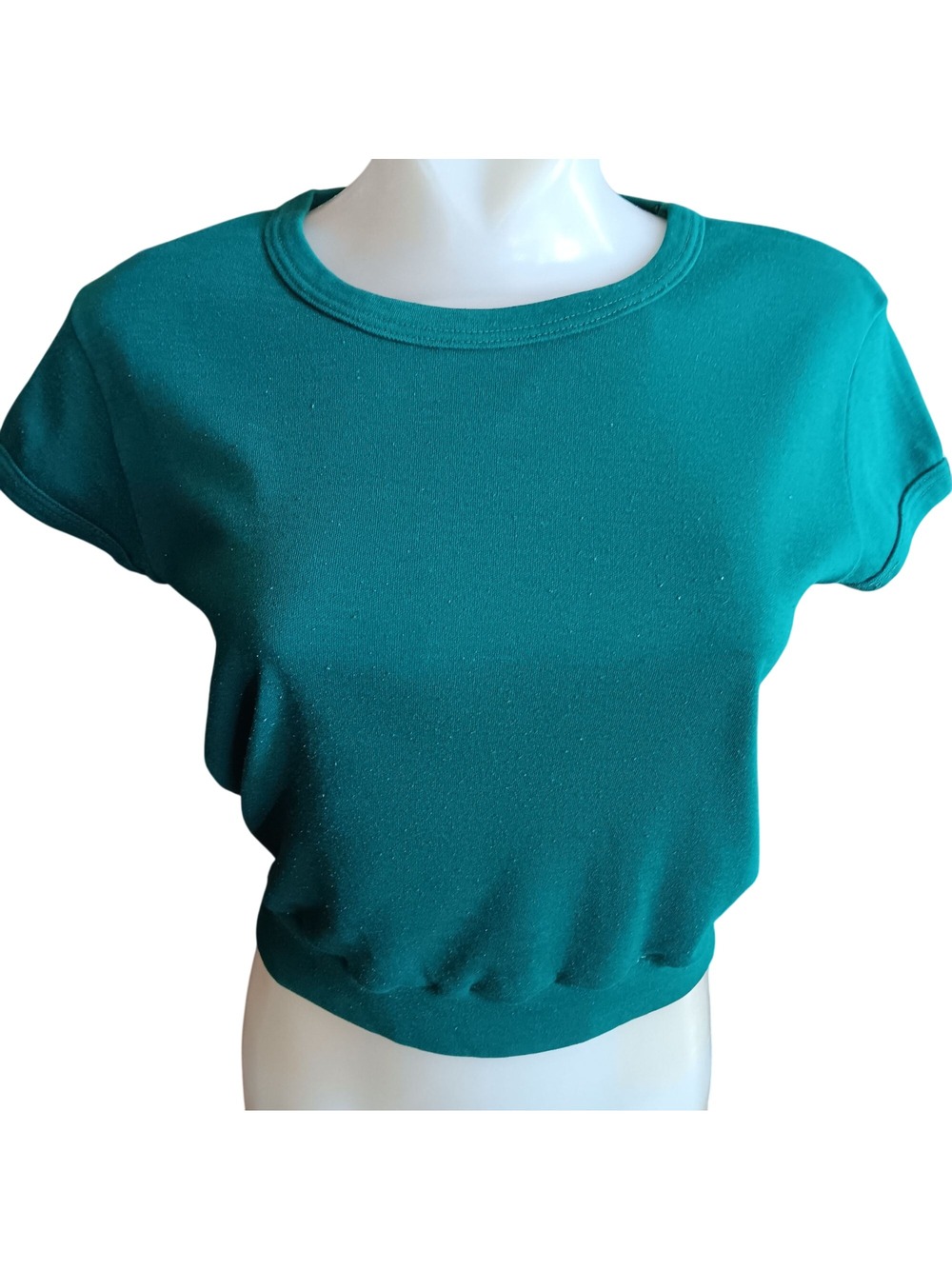 1980s Green T-shirt Knit True Vintage Medium Disco Cropped Indy Shirt Knit